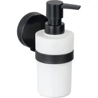 Wenko Static-Loc Plus Seifenspender Pavia Schwarz, Befestigen ohne bohren, sicherer Halt durch statische Haftung auf glatten, luftundurchlässigen Flächen, Füllmenge 220 ml, 6 x 16 x 9 cm, Stahl matt