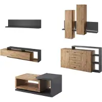 Hm Helvetia Wohnzimmer-Set 5-tlg Anbauwand Couchtisch Anthrazit Ribbeck Eiche 79865352