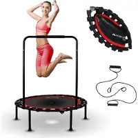 Mobiclinic Kangumobi, Fitness Trampolin, Zusammenklappbar, Indoor und Outdoor, Ø 101 cm, 2 Widerstandsbänder, bis 150 kg, mit höhenverstellbarer, Rot