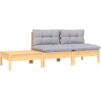 vidaXL 3-tlg. Garten-Lounge-Set mit Kissen Grau Kiefer Massivholz