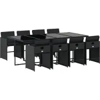 vidaXL 9-tlg. Garten-Essgruppe mit Kissen Schwarz Poly Rattan