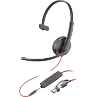 HP Blackwire 3215 Monaural USB-C-Headset +3,5-mm-Stecker +USB-C/A-Adapter (Packungseinheit), Kabelgebunden, 20 - 20000 Hz, Büro/Callcenter, 64 g, Kopfhörer, Schwarz