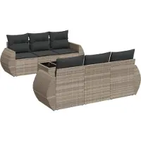 vidaXL 7-tlg. Garten-Sofagarnitur mit Kissen Hellgrau Poly Rattan