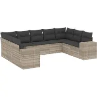 vidaXL 9-tlg. Garten-Sofagarnitur mit Kissen Hellgrau Poly Rattan