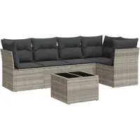 vidaXL 6-tlg. Garten-Sofagarnitur mit Kissen Hellgrau Poly Rattan