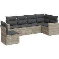 vidaXL 6-tlg. Garten-Sofagarnitur mit Kissen Hellgrau Poly Rattan