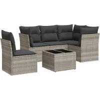 vidaXL 6-tlg. Garten-Sofagarnitur mit Kissen Hellgrau Poly Rattan