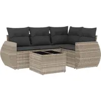 vidaXL 5-tlg. Garten-Sofagarnitur mit Kissen Hellgrau Poly Rattan