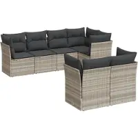 vidaXL 7-tlg. Garten-Sofagarnitur mit Kissen Hellgrau Poly Rattan