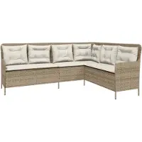 vidaXL Gartensofa in L-Form mit Kissen Beige Poly Rattan 369004