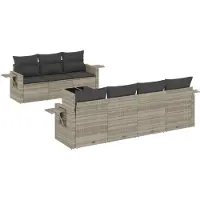 vidaXL 8-tlg. Garten-Sofagarnitur mit Kissen Hellgrau Poly Rattan