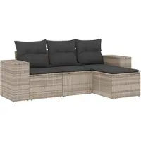 vidaXL 4-tlg. Garten-Sofagarnitur mit Kissen Hellgrau Poly Rattan