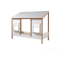 Vipack Landhausbett mit Dach, Liegefläche 90 x 200 cm, inkl. Lattenrost, Ausf. teilmassiv Kiefer, Farbe Oak/Weiß