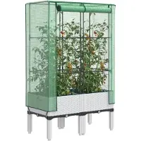 vidaXL Hochbeet mit Gewächshaus-Aufsatz Rattan-Optik 80x40x140 cm