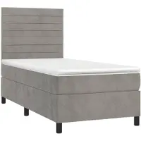 vidaXL Boxspringbett mit Matratze & LED Hellgrau 90x200 cm Samt