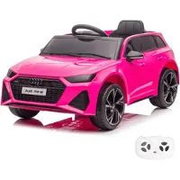 Vrooomy Audi RS6 Kinder Elektroauto 12V (1–5 Jahre) – Offiziell Lizenziert Audi RS6 Competition, mit 2.4G Fernbedienung, EVA-Reifen & Ledersitz – Kinder Elektroauto Rosa