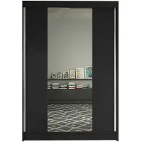 Mirjan 24 Schiebetürenschrank Lino II, Schrank mit Spiegel, Kleiderschrank (Schwarz, ohne Beleuchtung)