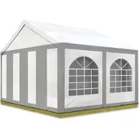 TOOLPORT Hochwertiges Partyzelt 3x4 m Pavillon Zelt ca. PE Plane 450 N Gartenzelt Festzelt Bierzelt Wasserdicht grau-weiß