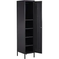 Beliani Metallschrank Schwarz Stahl 185cm hoch Modern mit abschließbarer Tür Kleiderstange 2 Türhaken 5 Fächern Wohnzimmer Schlafzimmer Flur Büro Archiv