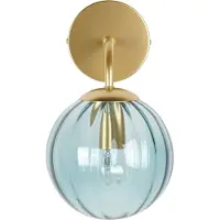 Beliani Wandleuchte Gold Metall mit Blauem Glasschirm Kugelförmig 1-Flammig Retro Design Klassisch Wandbeleuchtung Wohnzimmer Schlafzimmer Flur Diele