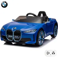 Vrooomy BMW i4 Kinder Elektroauto 12V (1–6 Jahre) – Offiziell Lizenziert, mit Fernbedienung, EVA-Reifen, 2 Motoren & 3-Punkt-Gurt – Kinder Elektrofahrzeug Blau