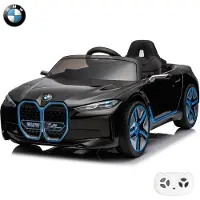 Vrooomy BMW i4 Kinder Elektroauto 12V (1–6 Jahre) – Offiziell Lizenziert, mit Fernbedienung, EVA-Reifen, 2 Motoren & 3-Punkt-Gurt – Kinder Elektrofahrzeug Schwarz