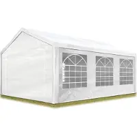 TOOLPORT Partyzelt Pavillon 3x6 m in weiß PE Plane 350 N Wasserdicht UV Schutz Festzelt Gartenzelt