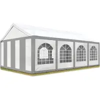 TOOLPORT Hochwertiges Partyzelt 4x8 m Pavillon Zelt ca. PE Plane 450 N Gartenzelt Festzelt Bierzelt Wasserdicht grau-weiß