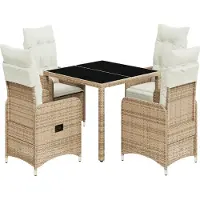 vidaXL 5-tlg. Garten-Bistro-Set mit Kissen Beige Poly Rattan