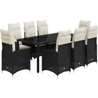 vidaXL 9-tlg. Garten-Bistro-Set mit Kissen Schwarz Poly Rattan