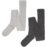 Minymo Strumpfhosen - Wolle - Rib - 2er-Pack - Grey Melange - - 92/98 - Strumpfhosen