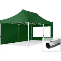 TOOLPORT Faltzelt PROFESSIONAL 3x6 m - mit 2 Seitenteilen (Panoramafenster) Faltpavillon ALU grün