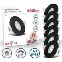 B.K.Licht Einbaustrahler 68mm 6er Set - 230V, 4,9W, 480lm, LED, IP65, warmweiß, schwarz