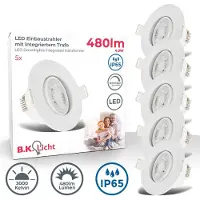 B.K.Licht Einbaustrahler 68mm 5er Set - 230V, 4,9W, 480lm, LED, dimmbar, IP65, warmweiß, weiß