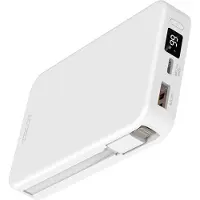 Accezz Powerbank 10.000 mAh mit integrierten Kabeln – Weiß