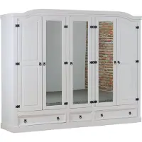 Ebuy24 New Mexico Kleiderschrank 5 türig mit 3 Spiegeltüren, 2 getäfelten Türen und 3 Schubladen in weiß, gewachst.