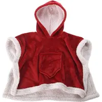 Koopman Kinder Weihnachtsponcho rot mit Teddyfutter und Kapuze - festliches Kostüm