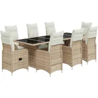 vidaXL 9-tlg. Garten-Bistro-Set mit Kissen Beige Poly Rattan