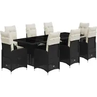 vidaXL 9-tlg. Garten-Bistro-Set mit Kissen Schwarz Poly Rattan