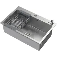 ML-Design Küchenspüle mit Ablaufgarnitur und Seifenspender, Silber, aus Edelstahl