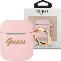 GUESS Gua2Sssi Airpods-Abdeckung Rosa/Rosa Silikon Vintage Script