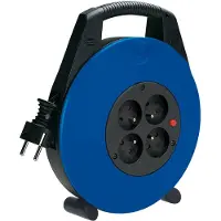 Brennenstuhl , Kabeltrommel Vario-Line 5m mit 4 Steckdosen und Griff, Schwarz / Blau