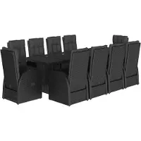 vidaXL 11-tlg. Garten-Essgruppe mit Kissen Schwarz Poly Rattan