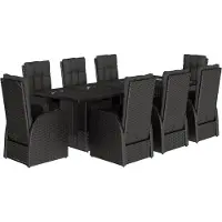 vidaXL 9-tlg. Garten-Essgruppe mit Kissen Schwarz Poly Rattan