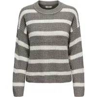 JDY Pullover "Justy" in Grau/ Weiß - XL