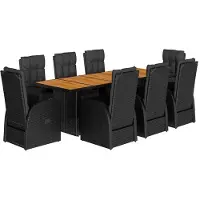 vidaXL 9-tlg. Garten-Essgruppe mit Kissen Schwarz Poly Rattan