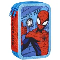 Spiderman Dreifaches Federmäppchen Blau 13 x 7,5 x 20 cm