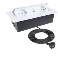 TecLines TES009W 2-fach Einbausteckdose mit 2x USB-A, 3m Kabel, weiss