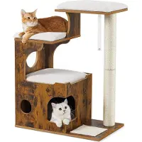 Acaza Kratzbaum für 1 oder mehrere Katzen, Vintage, rustikal braun / weiß