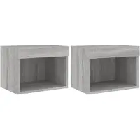 vidaXL Wand-Nachttische mit LED-Leuchten 2 Stk. Grau Sonoma